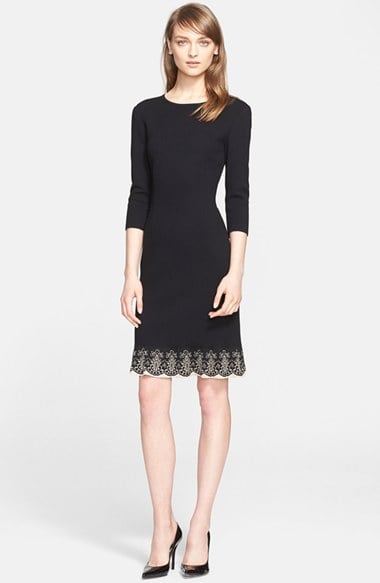 St. John Collection Jacquard Lace Hem Micro Faille Knit Dress (Nordstrom Exclusive) in Black and Gold