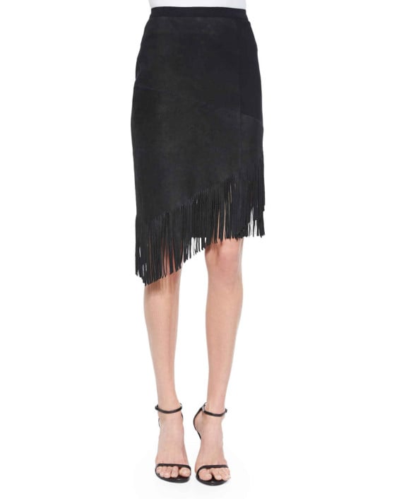 Elie Tahari Claudette Suede Skirt W/ Fringe in Black