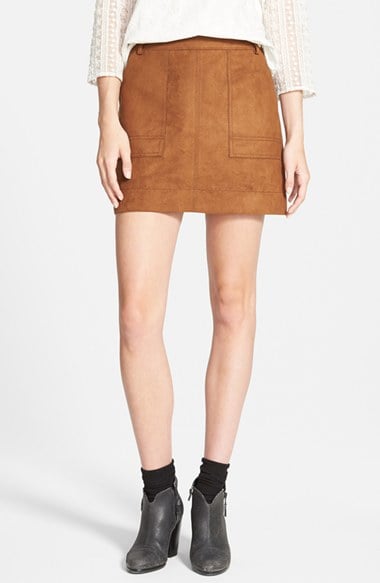 Hinge Faux Suede A-Line Miniskirt in Brown Toffee