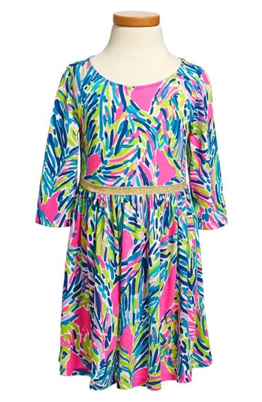 Lilly Pulitzer® 'Angelina' Graphic Print Fit & Flare Dress (Toddler Girls, Little Girls & Big Girls) in Multi Palm Reader