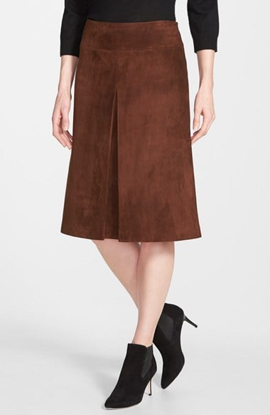 Nordstrom Collection Pleat Front Suede Skirt in Brown Chestnut