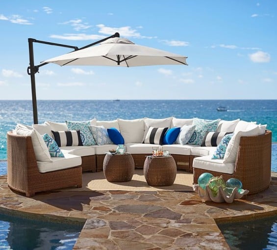 PALMETTO ALL-WEATHER WICKER ROUNDED SECTIONAL - HONEY