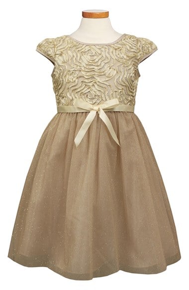 Sorbet Soutache & Glitter Tulle Dress (Toddler Girls & Big Girls) in Gold