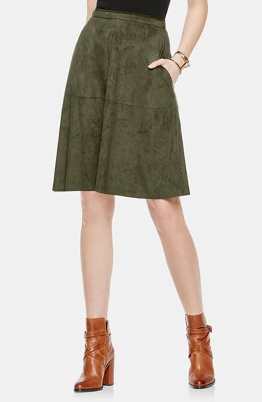 Vince Camuto Faux Suede A-Line Skirt in Dark Grove
