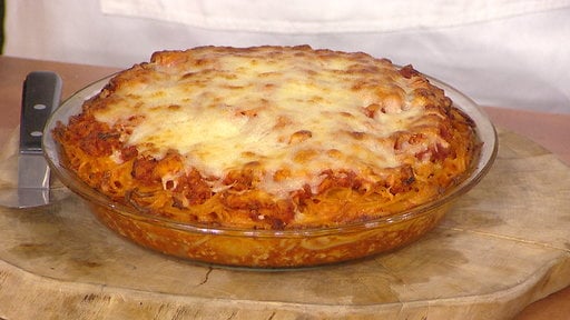 NBC "Food Fighters" host Adam Richman shows Matt Lauer how to make his delicious spaghetti pie recipe on the Thursday, August 20, 2015 episode of the Today show.