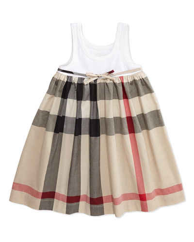 Burberry Ribbed Tank Combo Dress, White, Girls' 4Y-10Y