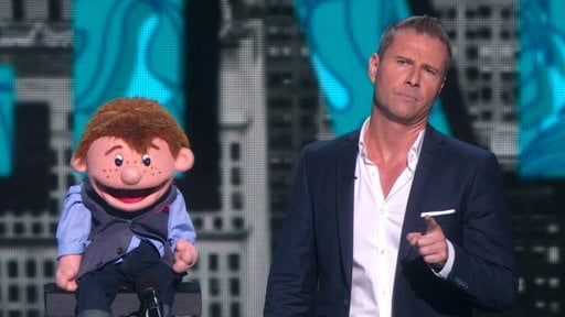 America's Got Talent season 10 episode 15 Live Round 1: 42 year old Golden Buzzer winning ventriloquist Paul Zerdin pushes the comedy envelope. He was Howard Stern's favorite act of the night, and he's the best ventriloquist Heidi Klum has ever seen!
