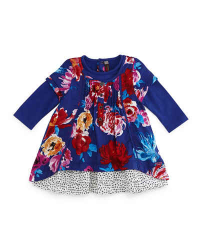 Catimini Twill Floral Shift Dress, Royal Blue