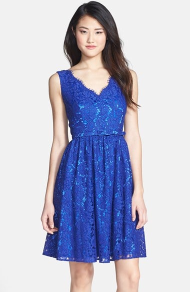Eliza J Lace Fit & Flare Dress in Royal Blue