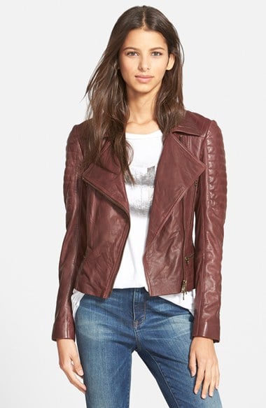 Pam & Gela Quilted Leather Moto Jacket in Bordeaux