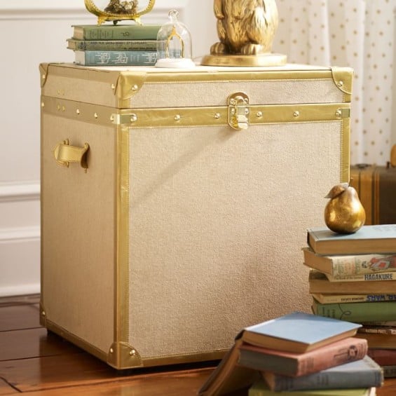 The Emily + Meritt Pottery Barn Teen Travelers Trunk with Gold Trim