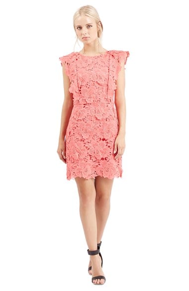 Topshop Lace A-Line Dress in Pink