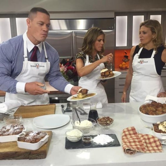Watch Food Network star Donatella Arpaia show Natalie Morales and guest judge John Cena how to make Cinnamon French Toast Casserole Topped with Whipped Ricotta and Pecans on the Wednesday, September 16, 2015 episode of The Today Show. Image courtesy of Twitter.com/donatellaarpaia