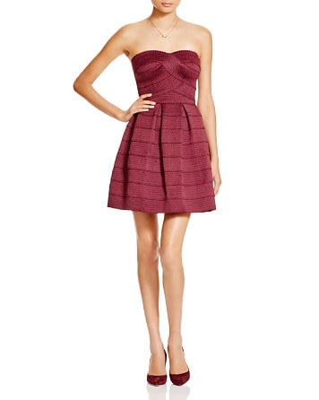 AQUA Strapless Bandage Dress in Burgundy or Black