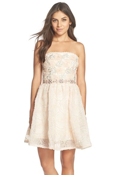 Adrianna Papell Embellished Tulle Fit & Flare Dress in Taupe