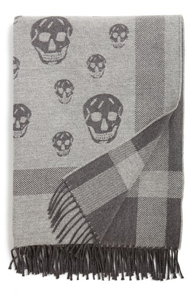 Alexander McQueen Skull Pattern Wool Blend Blanket Scarf in Anthracite/ Medium Grey