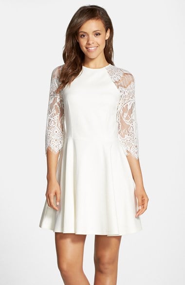 BB Dakota 'Yale' Lace Panel Fit & Flare Dress in White