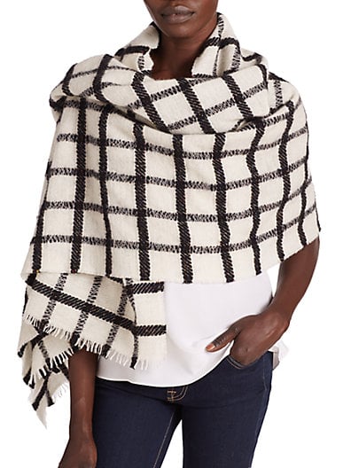 Franco Ferrari Grid Cashmere & Wool-Blend Blanket Scarf in Black-White