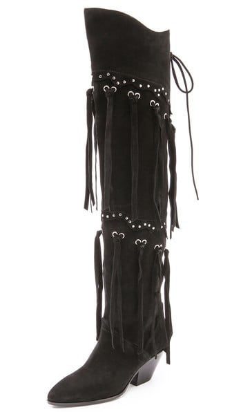 Giuseppe Zanotti Suede Fringe Over the Knee Boots in Black