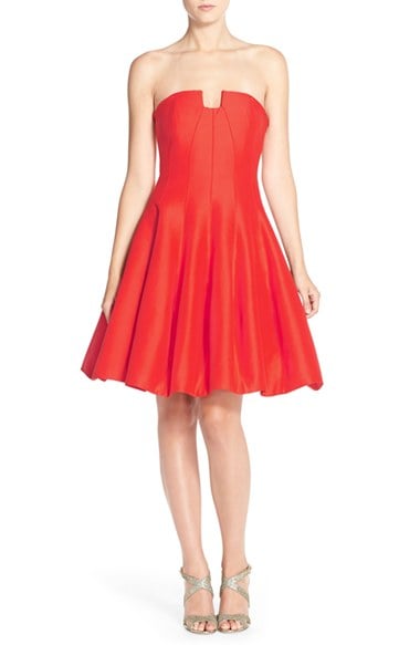 Halston Heritage Notch Neck Faille Strapless Fit & Flare Dress in Lipstick