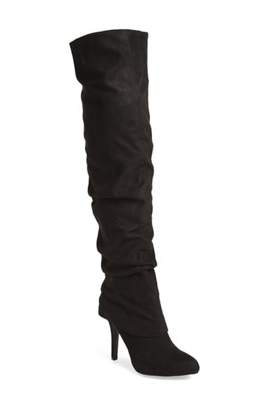 Nina 'Kymari' Ruched Over the Knee Pointy Toe Boot (Women) in Black Suede