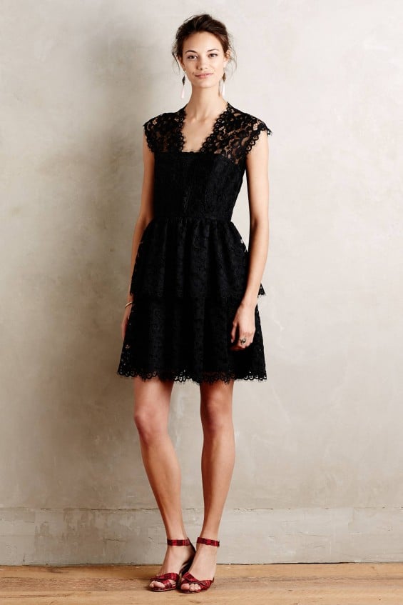 Solenne Lace Fit and Flare Dress by Shoshanna in Black fit and flare dresses holiday party season
