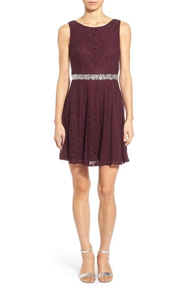 Speechless Jewel Waist Lace Skater Dress