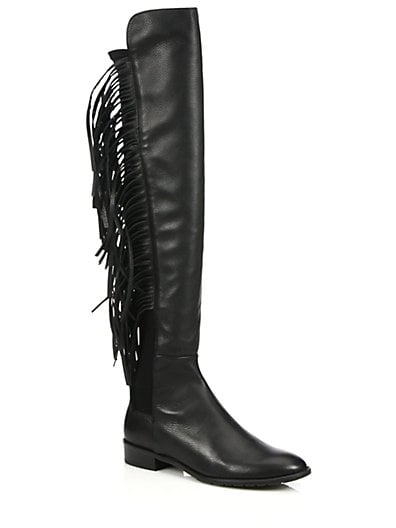 Stuart Weitzman Mane Fringed Leather Over-The-Knee Boots in Black