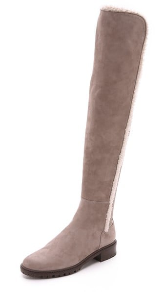 Stuart Weitzman Parka Over the Knee Boots in Topo with Shearling Trim