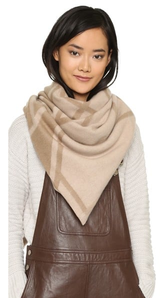 Tory Burch Fret Jacquard Blanket Scarf in Bark