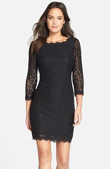 Adrianna Papell Long Sleeve Lace Sheath Dress (Regular & Petite) in Black