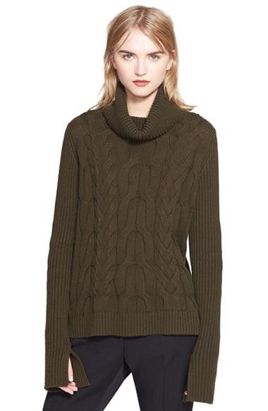 Alexander McQueen Cable Knit Turtleneck Sweater in Green