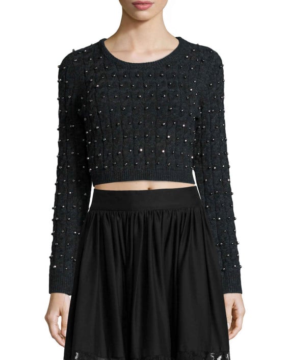 Alice + Olivia Ora Cropped Wool Pullover Sweater in Charcoal