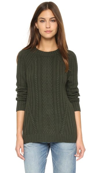 Autumn Cashmere Boyfriend Cable Knit Crewneck Sweater in Cypress Green