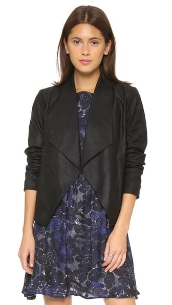 Cupcakes And Cashmere Callie Drape Front Leather Jacket in Black
