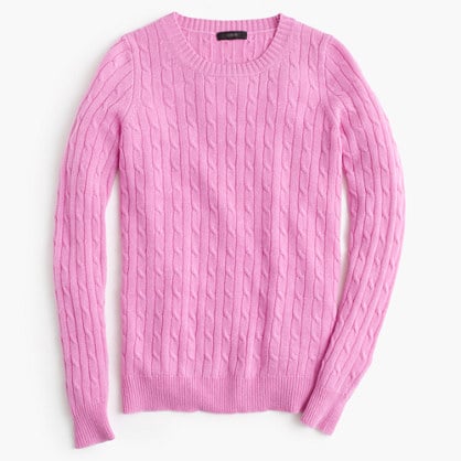 J.Crew CAMBRIDGE CABLE CREWNECK SWEATER item b2801 in Bright Orchid cable knit sweaters for winter