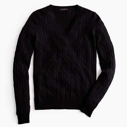 J.Crew CAMBRIDGE CABLE V-NECK SWEATER item b2802 in Black