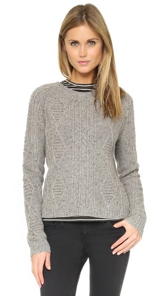 Madewell Knox Cable Knit Pullover in Grey Donegal