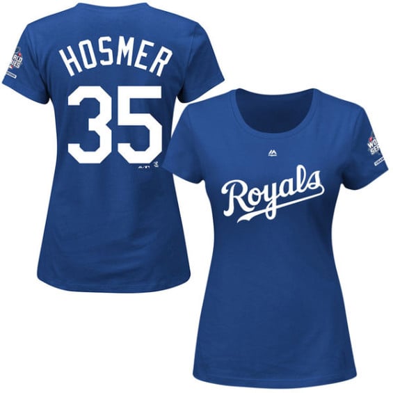Majestic Eric Hosmer Kansas City Royals Women's Royal 2015 World Series Champions Name & Number T-Shirt