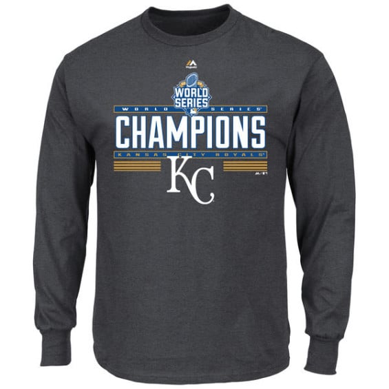 Majestic Kansas City Royals Charcoal 2015 World Series Champions Big & Tall Record Holder Long Sleeve T-Shirt