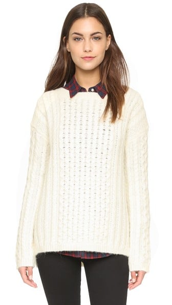 Nili Lotan Kissing Cable Knit Sweater in Soft White