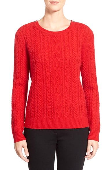 Nordstrom Collection Zip Shoulder Cable Wool & Cashmere Sweater in Red Chinoise