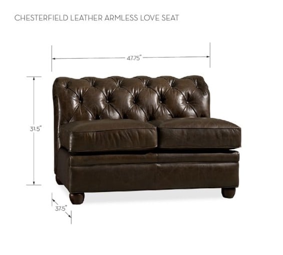 Pottery Barn CHESTERFIELD LEATHER ARMLESS LOVE SEAT SECTIONAL