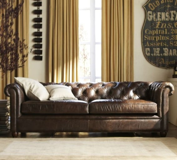 Pottery Barn CHESTERFIELD LEATHER SOFA (Loveseat, Sofa or Grand Sofa) in Color: Cocoa