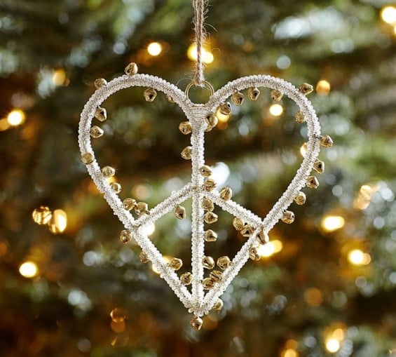Pottery Barn JINGLE BELL PEACE SIGN HEART ORNAMENT, BENEFITING ST. JUDE CHILDREN'S RESEARCH HOSPITAL