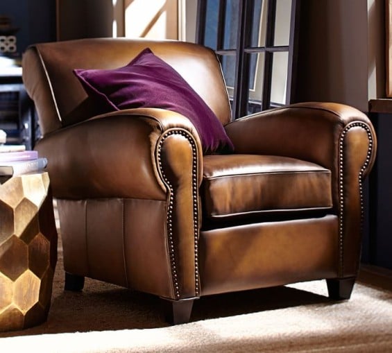 Pottery Barn MANHATTAN LEATHER ARMCHAIR WITH NAILHEADS in Armchair or Armchair and Ottoman Set in a variety of colors