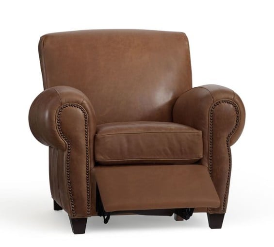 Pottery Barn MANHATTAN LEATHER RECLINER WITH NAILHEADS