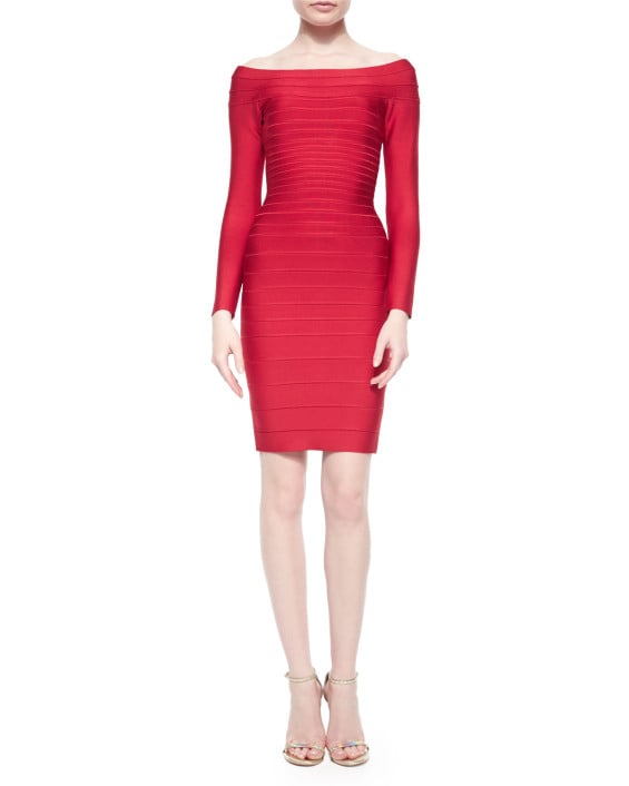 Herve Leger Long-Sleeve Bandage Dress in Lipstick Red