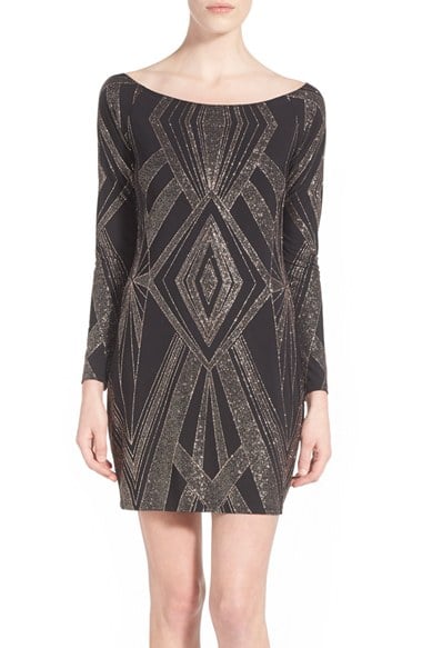 Jump Apparel Long Sleeve Glitter Dress in Black/Gold
