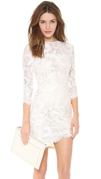 Lover Mia Asymmetric Embroidered Lace Dress in Ivory